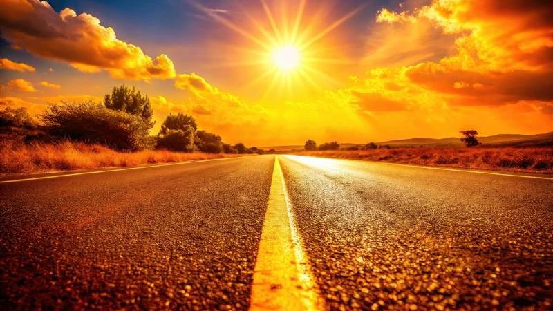 Asfalto de carretera con calor en verano